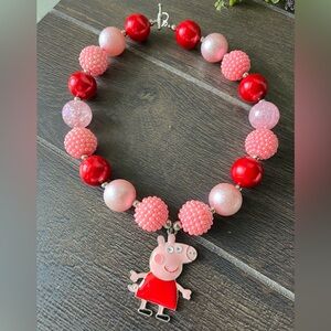 Peppa Pig Bubblegum Bauble Beaded Necklace Red Pink clasp Jewelry